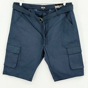 Rugged Trail Men's Navy Blue Stretch Cargo Shorts with Belt Size 38 NWT